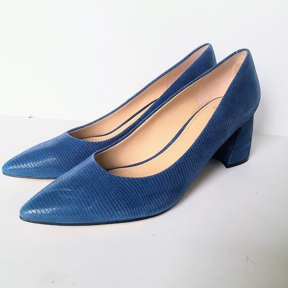 Marc Fisher Zala Blue Lizard PU Leather Block Heel Pointed Toe Pumps Women's 9.5 - Picture 6 of 10